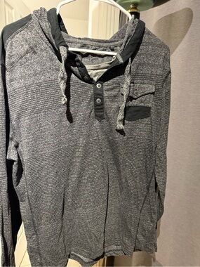 Men's Heather Gray Hooded Henley Sweatshirt